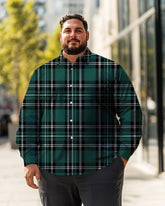 Chemise à manches longues à carreaux verts pour hommes, grande taille, chemise boutonnée